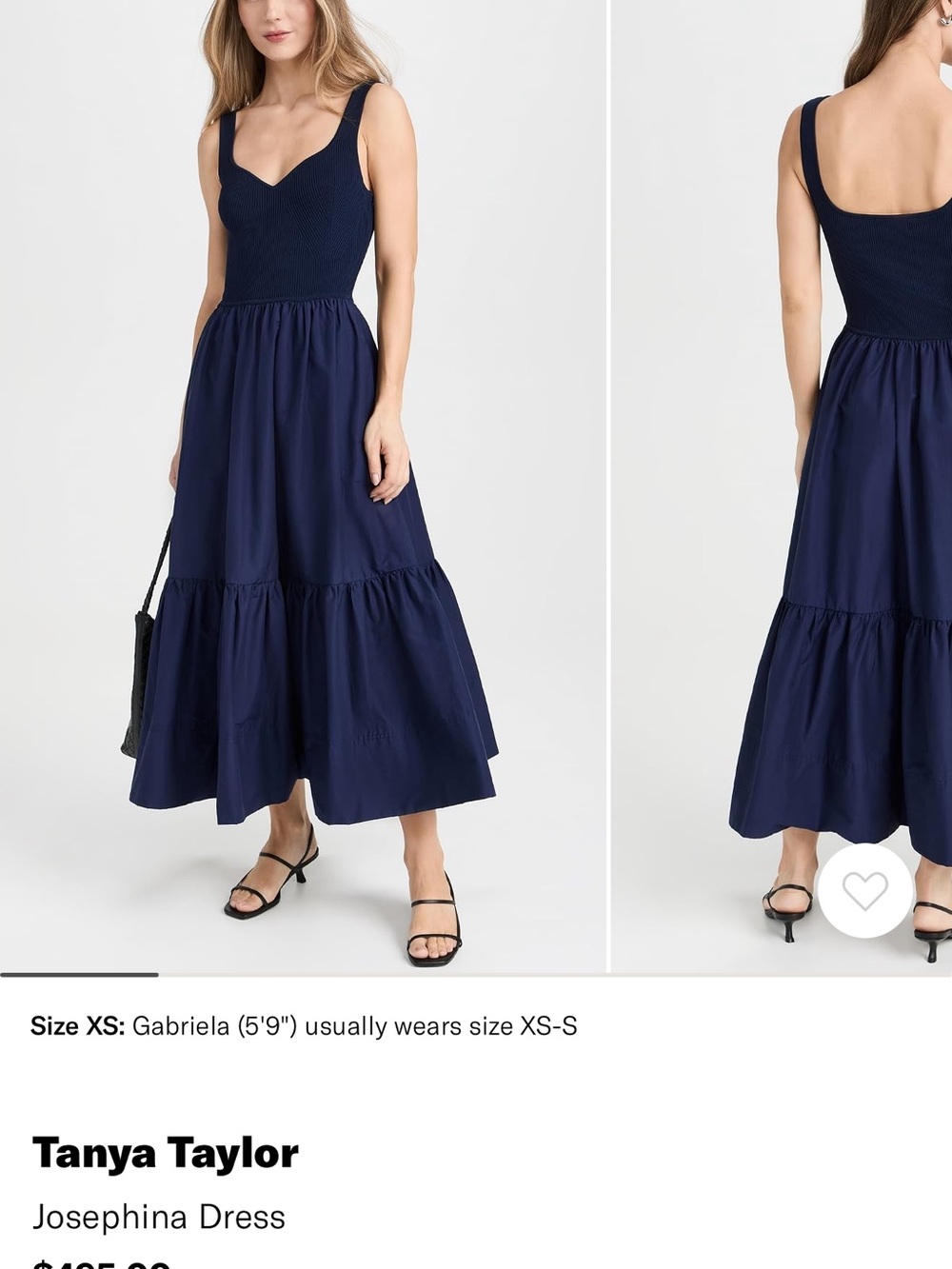 Tanya Taylor Navy Smocked Sweetheart Tiered Midi Dress